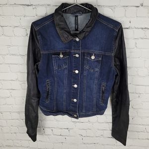 W118 by WALTER BAKER | denim & faux leather button up jean jacket